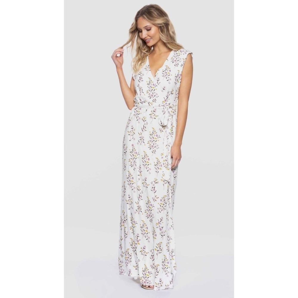 Tavik Ellette Wrap Maxi Long Dress White Garden Floral Sleeveless Women's Size S